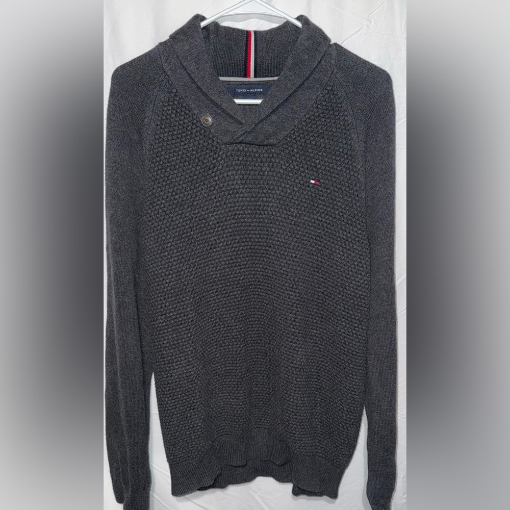 Tommy Hilfiger Gray Shawl Collar Knit Sweater Men’s Size L